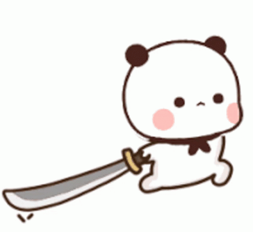 A Cartoon Panda Bear Is Holding A Sword In Its Hand . GIF