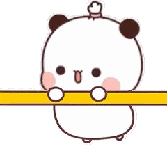 a cartoon panda bear is holding a yellow stick in his hands .