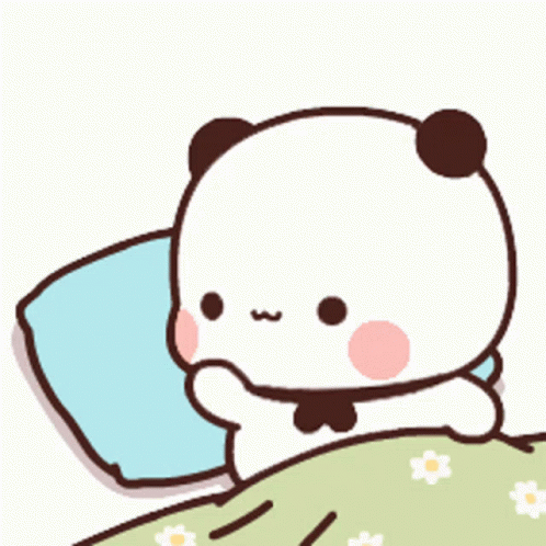 A Cartoon Panda Bear Is Laying On A Bed With Chinese Writing Behind Him GIF