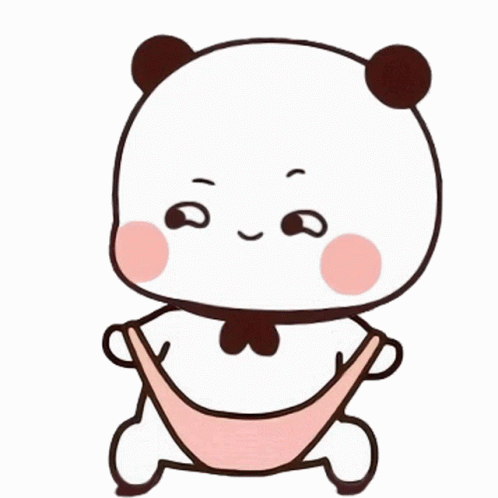 A Cartoon Panda Bear Is Sitting In A Hammock Holding A Pink Sling . GIF