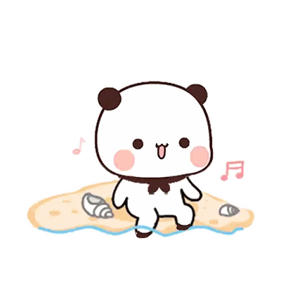a cartoon panda bear is sitting on a rock in the water