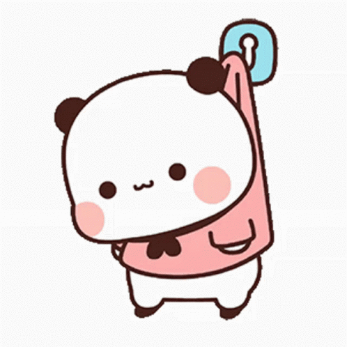 A Cartoon Panda Bear Is Wearing A Pink Sweater And Holding A Pink Towel . GIF