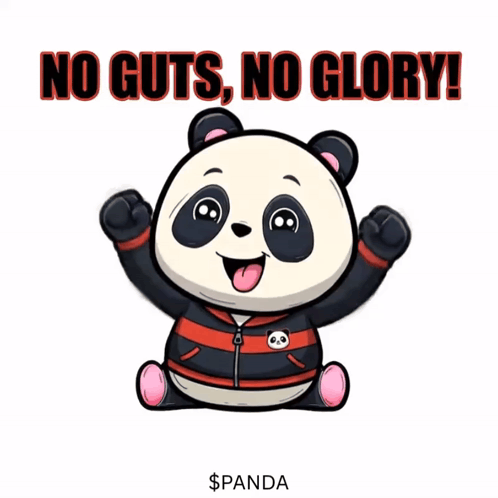 A Cartoon Panda Bear Says " No Guts No Glory ! " GIF