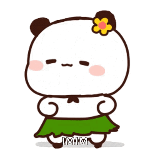A Cartoon Panda Bear Wearing A Green Skirt And A Flower In Her Hair . GIF