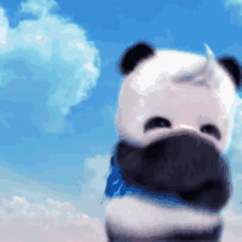 A Cartoon Panda Bear With A Blue Scarf Around His Neck GIF