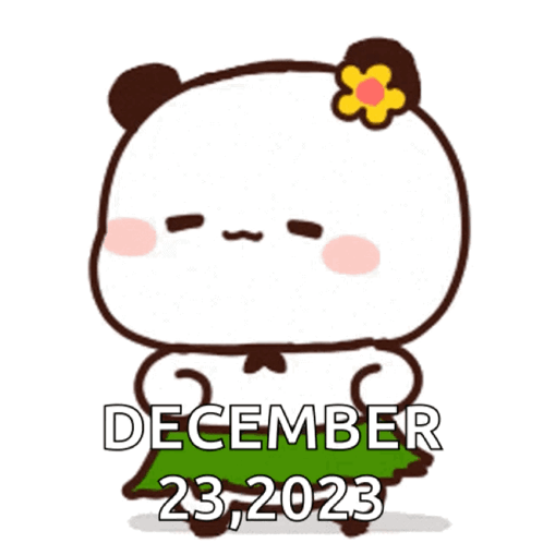 A Cartoon Panda Bear With A Flower In Its Hair And The Date December 23,2023 GIF