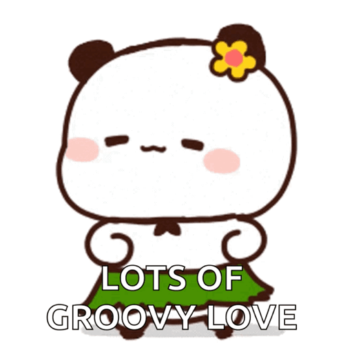 A Cartoon Panda Bear With A Flower In Its Hair And The Words Lots Of Groovy Love GIF