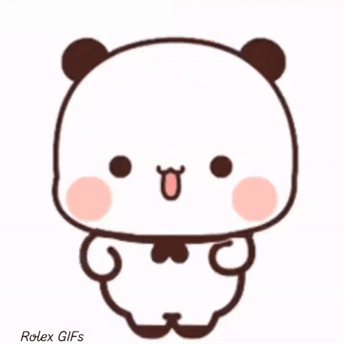 A Cartoon Panda Bear With A Heart On Its Chest And A Smiley Face . GIF