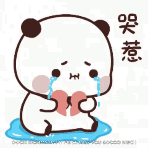 a cartoon panda is crying while holding a heart .