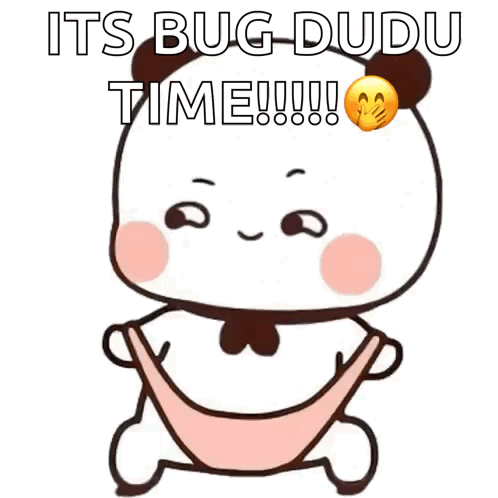 A Cartoon Panda Is Sitting In A Hammock With The Words `` It 'S Bug Dudu Time !!! '' Written On It . GIF