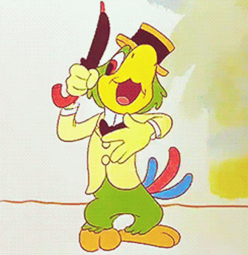 a cartoon parrot is singing into a microphone and wearing a top hat