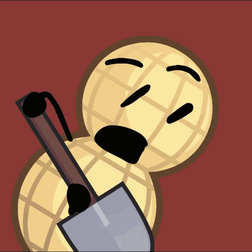 A Cartoon Peanut Is Holding A Shovel With A Face On It GIF