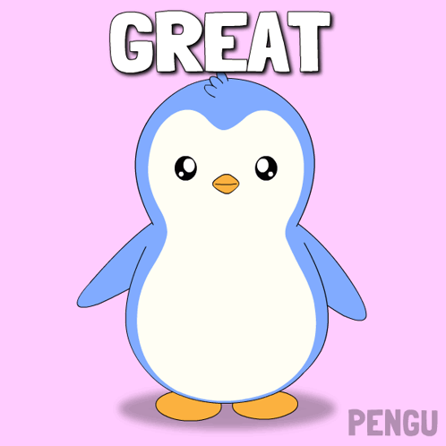 A Cartoon Penguin Giving A Thumbs Up With The Words Great Behind It GIF