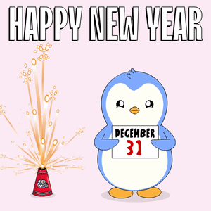 A Cartoon Penguin Holding A Sign That Says January 1 GIF