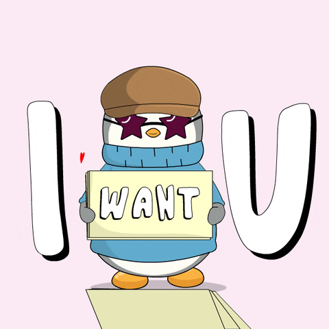 A Cartoon Penguin Holding A Sign That Says Need GIF