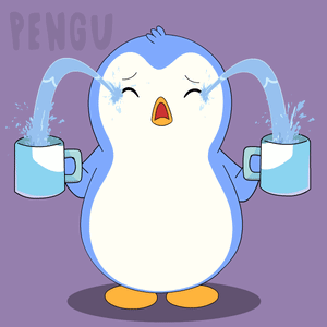 A Cartoon Penguin Is Crying And Pouring Water From Two Cups GIF