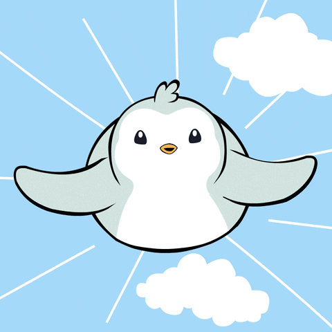 A Cartoon Penguin Is Flying Through The Sky GIF