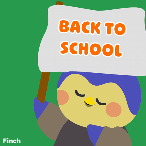 A Cartoon Penguin Is Holding A Sign That Says Back To School GIF