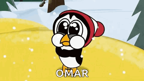 A Cartoon Penguin Is Wearing A Red Hat And Scarf In The Snow . GIF