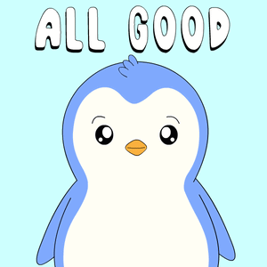 A Cartoon Penguin Says " All Good " With Its Arms Outstretched GIF
