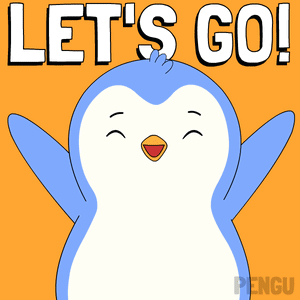 A Cartoon Penguin Says Let 'S Go With Its Arms Outstretched GIF