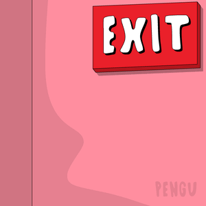 Penguin Standing In Front Of Exit Sign GIF