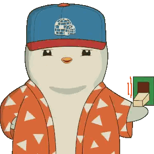 a cartoon penguin wearing a blue hat and holding a box