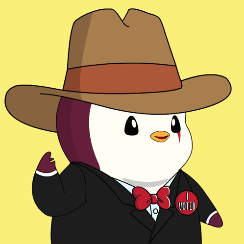 A Cartoon Penguin Wearing A Cowboy Hat And A I Voted Badge GIF