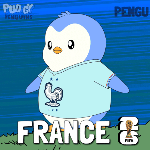 A Cartoon Penguin Wearing A France 2 Jersey GIF