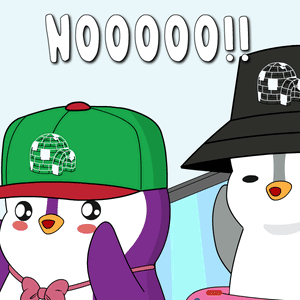 A Cartoon Penguin Wearing A Green Hat And A Black Hat With The Word Nooooo On It GIF