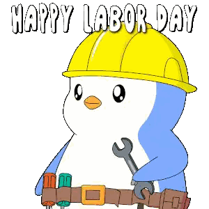 a cartoon penguin wearing a hard hat and holding a wrench