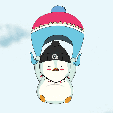 A Cartoon Penguin Wearing A Hat And Scarf GIF