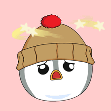 A Cartoon Penguin Wearing A Hat With Stars Coming Out Of It 'S Head GIF