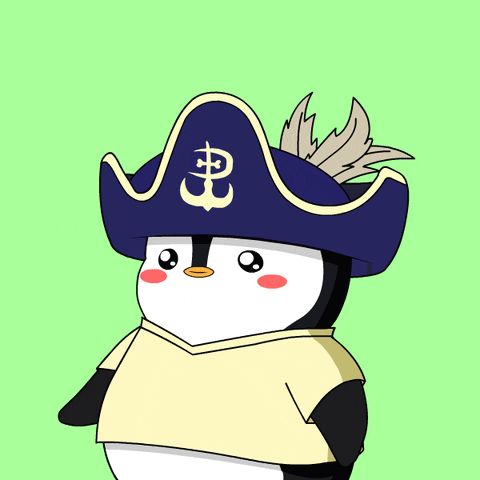 A Cartoon Penguin Wearing A Pirate Hat With Aye Written On It GIF