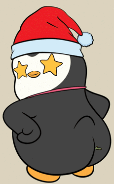 A Cartoon Penguin Wearing A Santa Hat And Star Sunglasses GIF