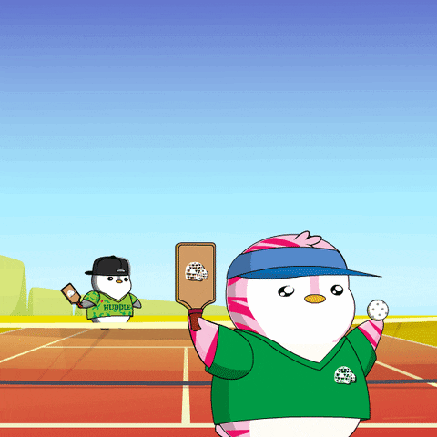 A Cartoon Penguin Wearing A Shirt That Says Huddle On It GIF