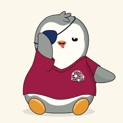 A Cartoon Penguin Wearing An Eye Patch And A Maroon Shirt GIF