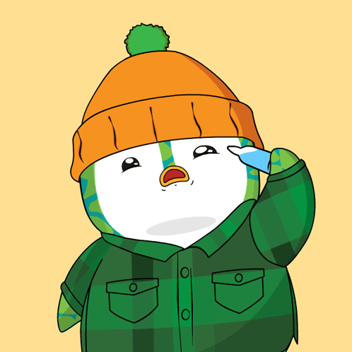 A Cartoon Penguin Wearing An Orange Hat And A Green Plaid Shirt GIF
