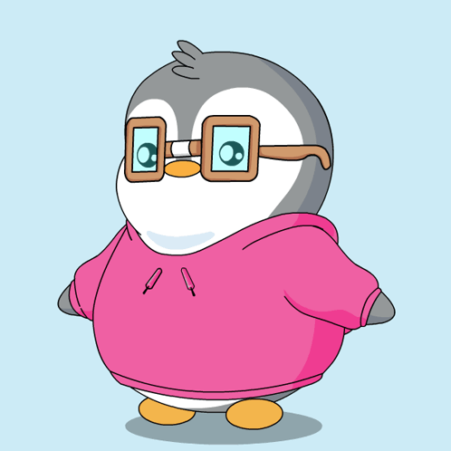 A Cartoon Penguin Wearing Glasses And A Pink Sweatshirt GIF
