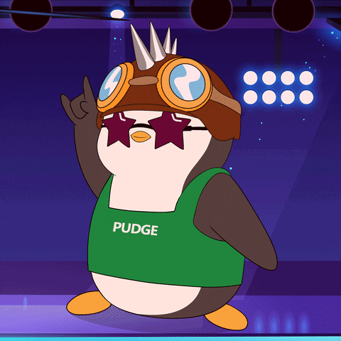 A Cartoon Penguin Wearing Sunglasses And A Helmet Named Pudge GIF