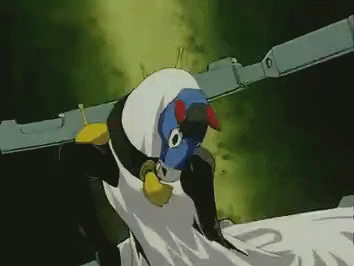 A Cartoon Penguin With A Blue Head And Yellow Wings GIF