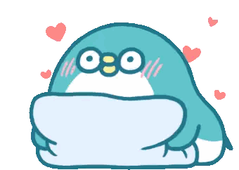 a cartoon penguin with hearts surrounding it 's face