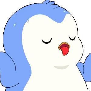 a cartoon penguin with its eyes closed and its tongue out