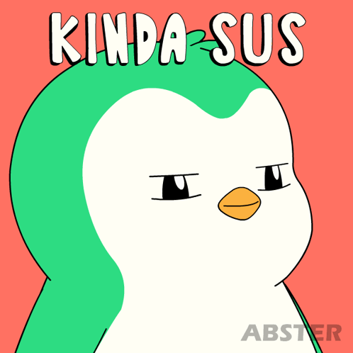 A Cartoon Penguin With The Words Kinda Sus Written Above It GIF
