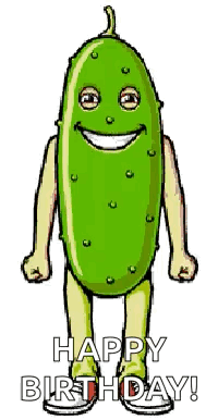 A Cartoon Pickle With Arms And Legs Is Smiling And Says Happy Birthday ! GIF