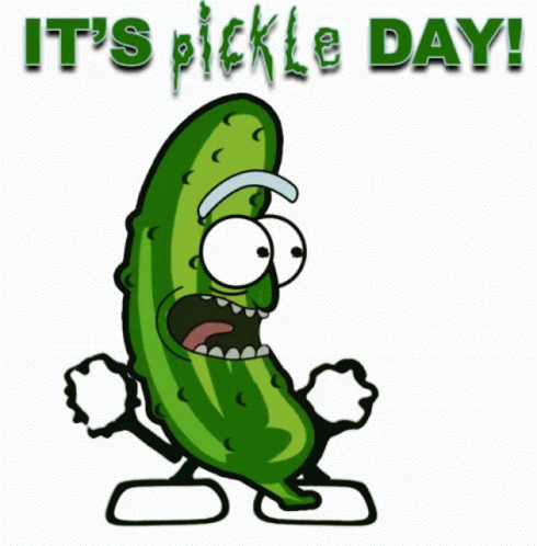 A Cartoon Pickle With The Words It 'S Pickle Day Written Above It GIF