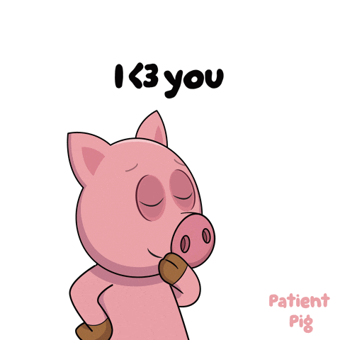 A Cartoon Pig Blowing A Kiss With The Words " I < 3 You " Above It GIF