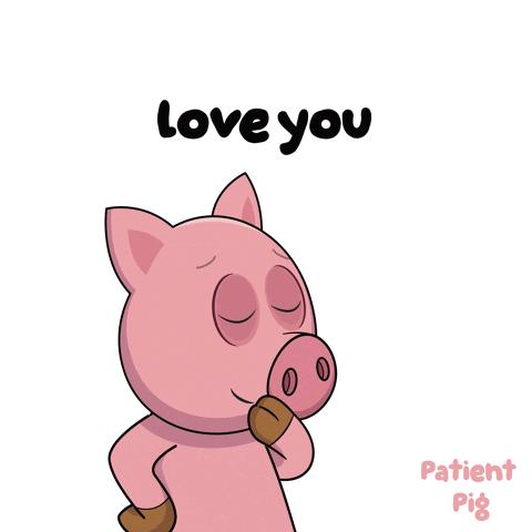 A Cartoon Pig Blowing A Kiss With The Words " Love You " Above It GIF