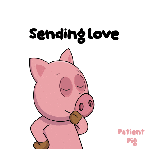A Cartoon Pig Blowing A Kiss With The Words " Sending Love " Below It GIF