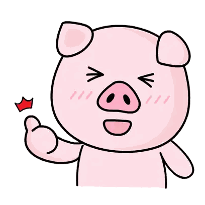 a cartoon pig is giving a thumbs up with a red crown on its finger